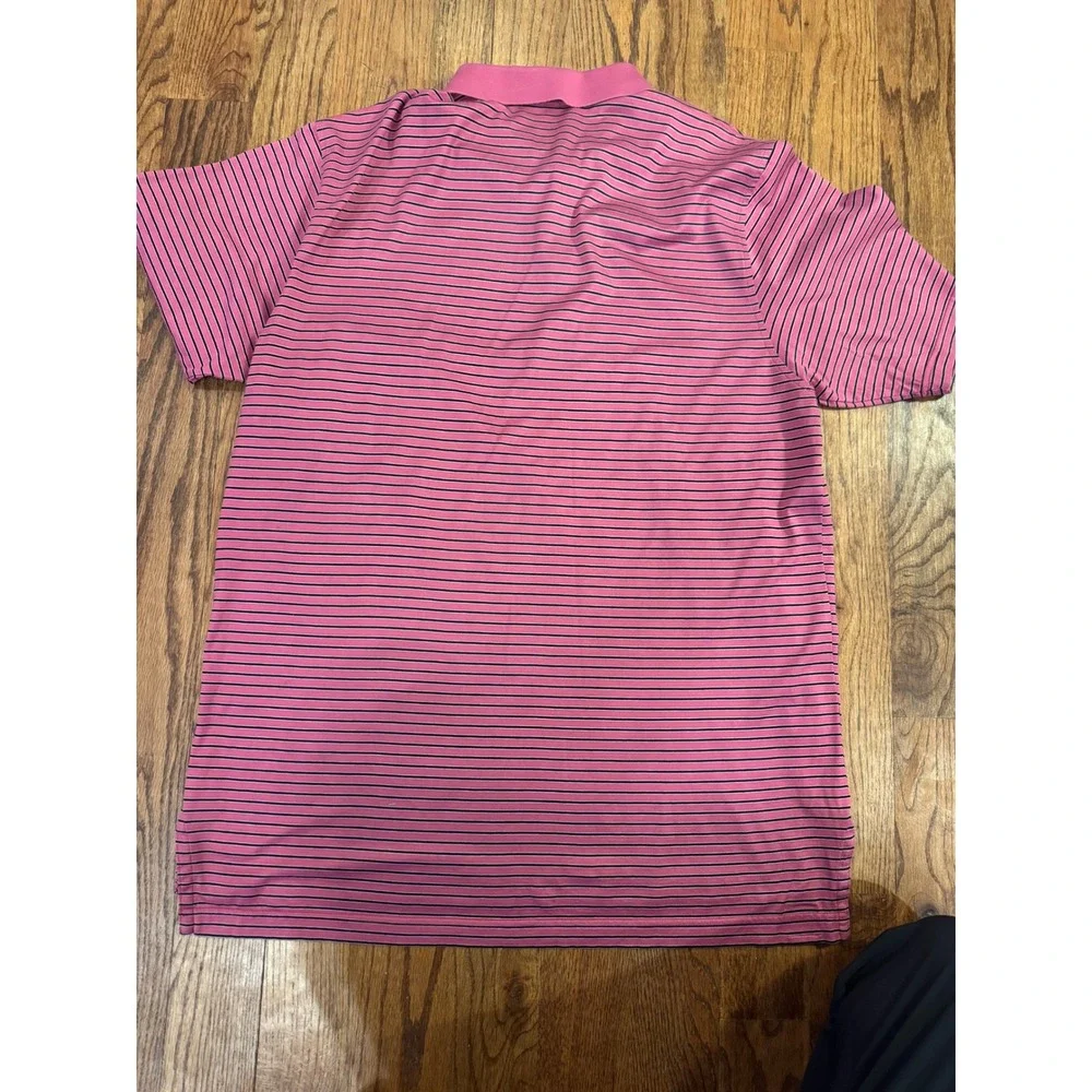 Peter‎ Millar Mens Pink Navy Striped Cotton Polo Shirt XL Short Sleeve Logo